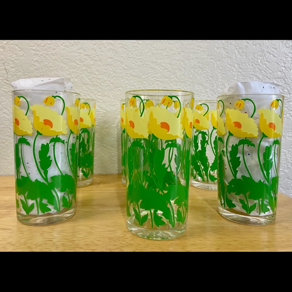 Vintage Stotter Yellow Poppy Flower Tumblr Cups